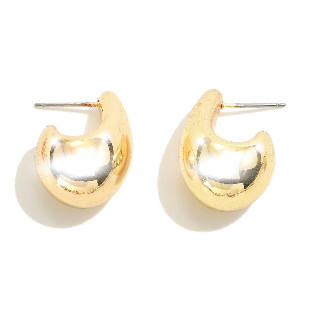 Gold Metal Tone Teardrop Hoop Earrings