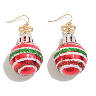 Glitter Accented Christmas Ornament Drop Earrings (3 Colors)