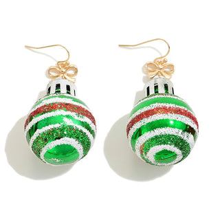 Glitter Accented Christmas Ornament Drop Earrings (3 Colors)