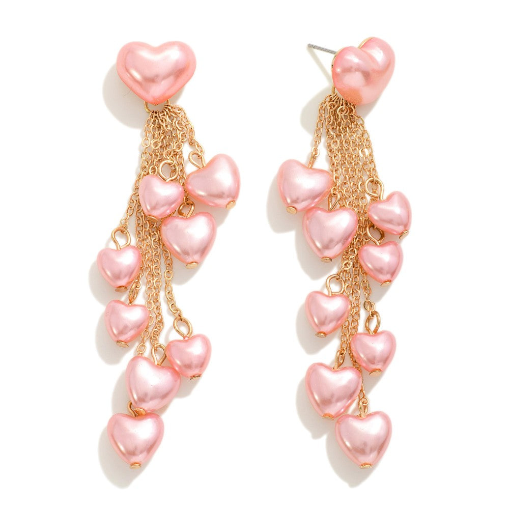 Heart Beaded Chain Link Tassel Drop Earrings (2 Colors)