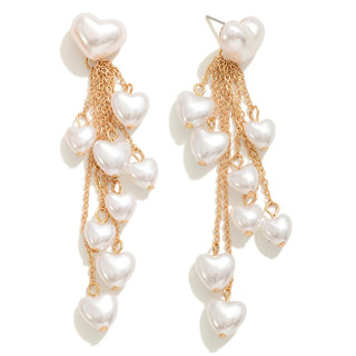 Heart Beaded Chain Link Tassel Drop Earrings (2 Colors)