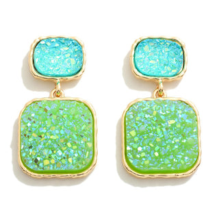 Metal Backed Druzy Cluster Drop Earrings With Druzy Cluster Stud Posts (2 Colors)