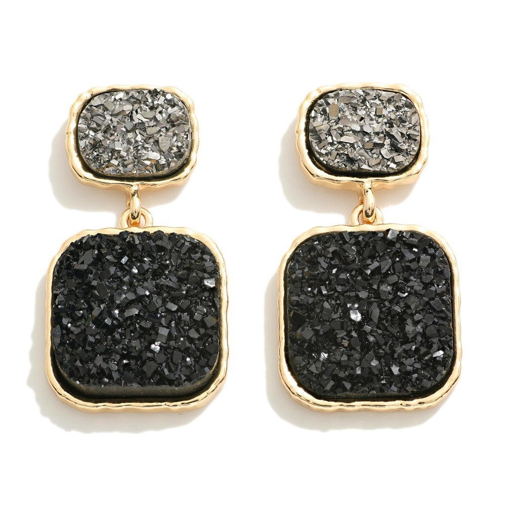 Metal Backed Druzy Cluster Drop Earrings With Druzy Cluster Stud Posts (2 Colors)