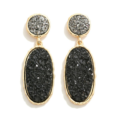 Metal Backed Druzy Cluster Drop Earrings With Druzy Stud Posts (2 Colors)