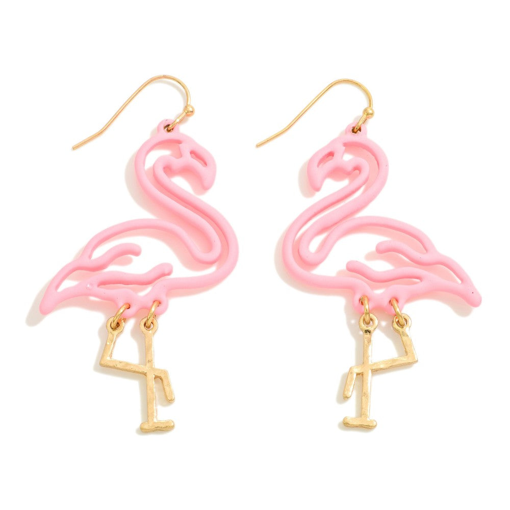 Metal Base Coated Flamingo Outline Drop Earrings