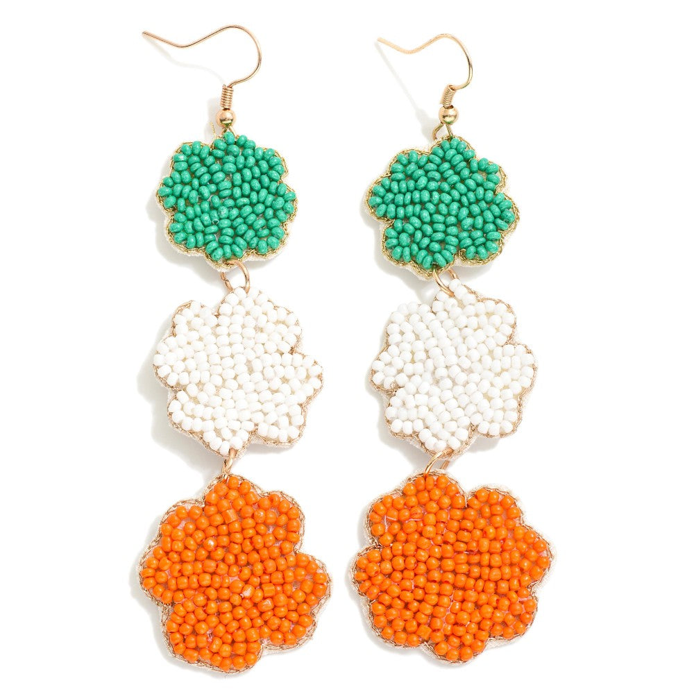 Seed Beaded St. Patrick's Day Clover Drop Earrings