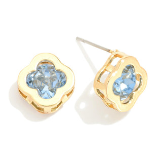 Dainty Cubic Zirconia Clover Stud Earrings With Gold Tone Framing (6 Colors)