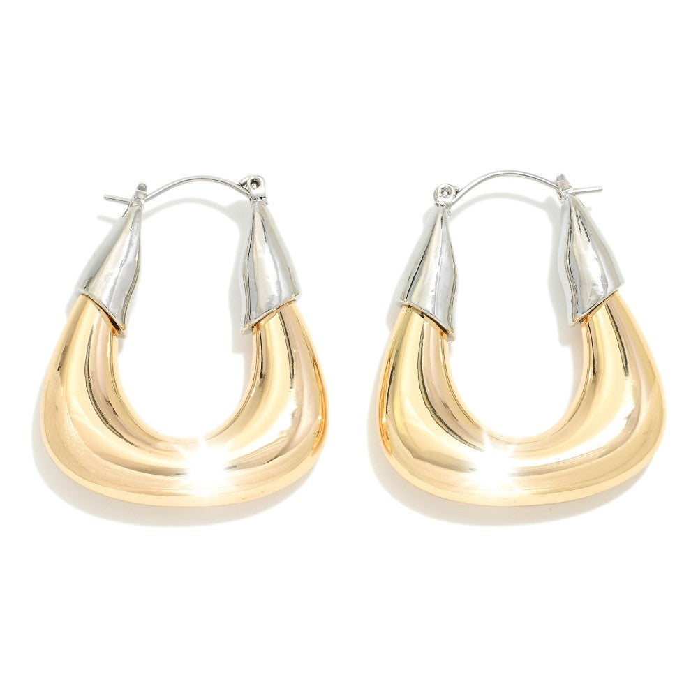 Two Tone Metal U Hoop Earrings