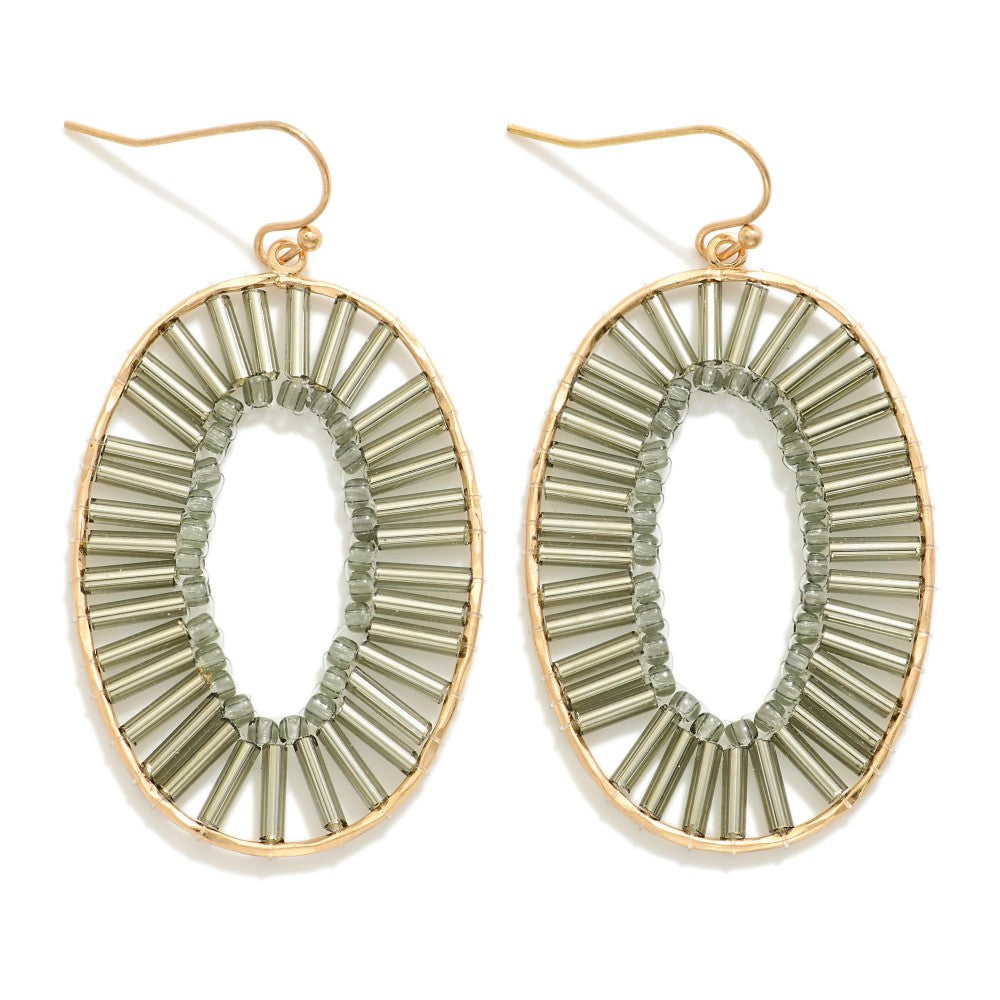 Inner Beaded Metal Oval Drop Earrings (3 Colors)