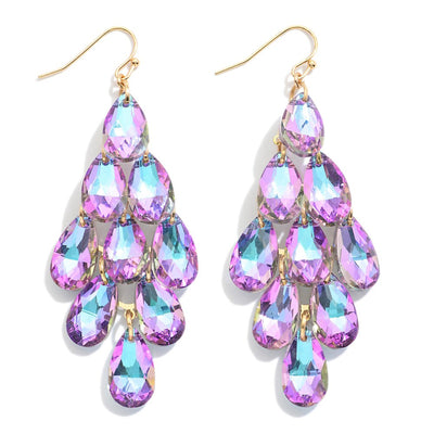 Glass Crystal Chandelier Tassel Drop Earrings (5 Colors)