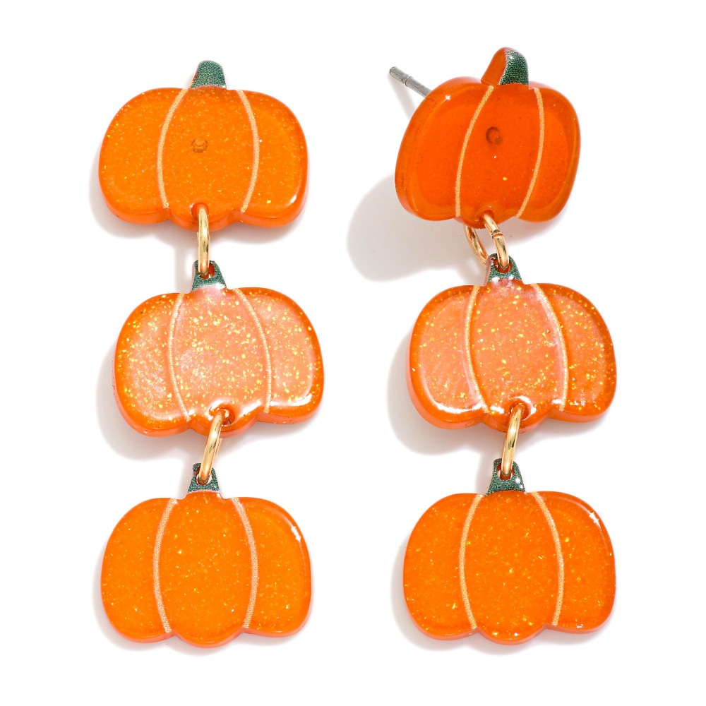 Linked Glitter Acetate Pumpkin Drop Earrings