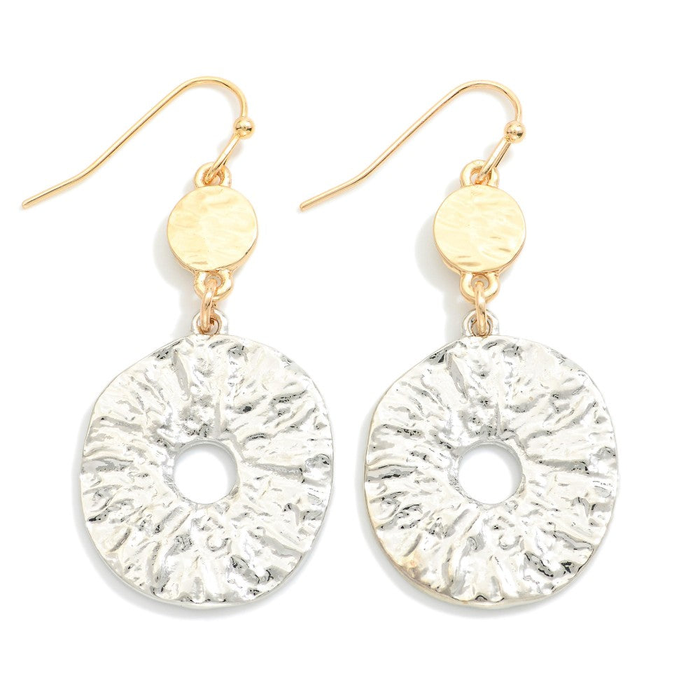 Linked Textured Metal Circle Drop Earrings (2 Colors)