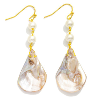 Brown Linked Pearls & Shell Drop Earrings