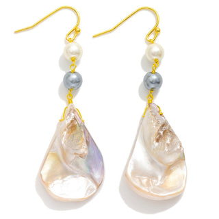 Mix Linked Pearls & Shell Drop Earrings