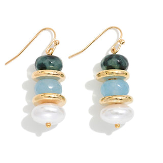 Stacked Beaded Drop Earrings Featuring Gold Tone Rings & Pearls (4 Colors)