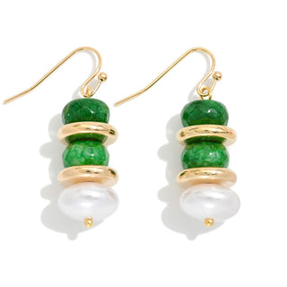 Stacked Beaded Drop Earrings Featuring Gold Tone Rings & Pearls (4 Colors)