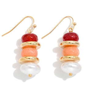 Stacked Beaded Drop Earrings Featuring Gold Tone Rings & Pearls (4 Colors)