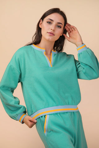 Sage Color Block Band Detail Comfy Knit Top & Pants Set Final Sale!