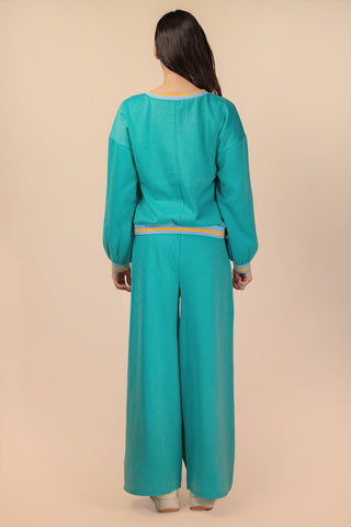Sage Color Block Band Detail Comfy Knit Top & Pants Set Final Sale!
