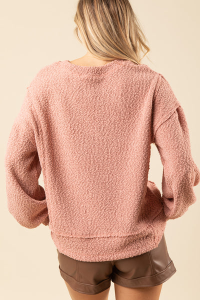 Curvy Blush Round Neck Textured Knit Oversized Top Final Sale