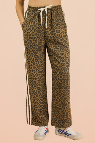 SC Leopard Printed Cotton Twill Tape Detail Pants