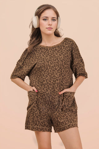 SC Leopard Printed Knit Comfy Romper FINAL SALE