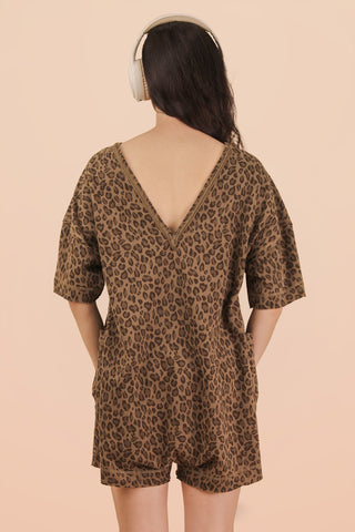 SC Leopard Printed Knit Comfy Romper FINAL SALE