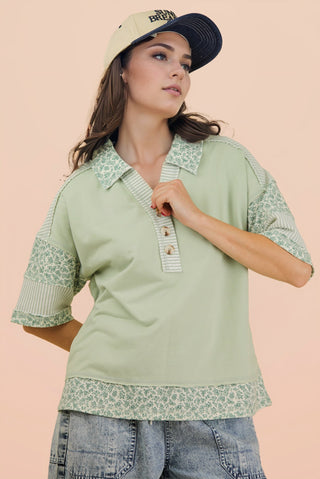 SC Sage Oversized Half Button Down Collared Knit Top FINAL SALE