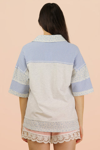 SC Heather Grey Oversized Half Button Down Collared Knit Top FINAL SALE