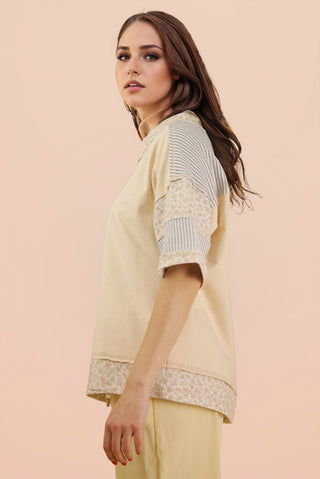 Curvy Natural Oversized Half Button Down Collared Knit Top FINAL SALE