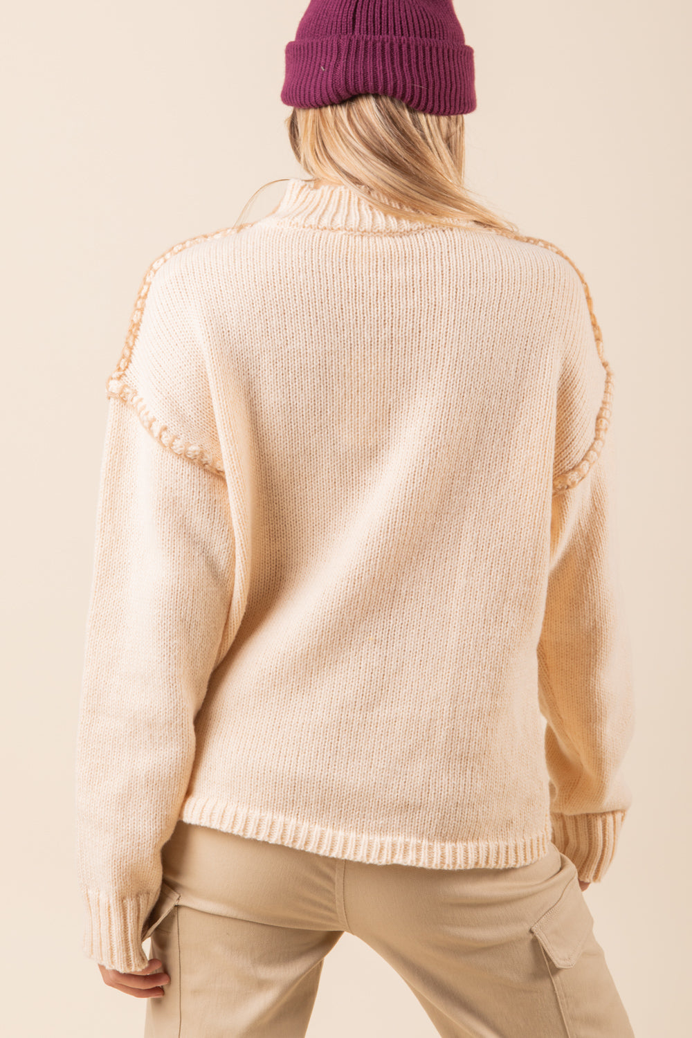 Cream Stitch Detail Cable Knit Sweater Top