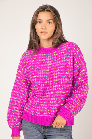 Curvy Pink Oversized Tweed Knit Sweater Top Final Sale
