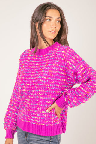 Curvy Pink Oversized Tweed Knit Sweater Top Final Sale