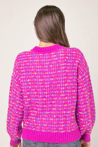 Curvy Pink Oversized Tweed Knit Sweater Top Final Sale