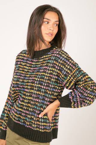 Curvy Black Oversized Tweed Knit Sweater Top Final Sale