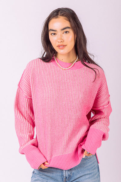 Curvy Pink Two-Tone Casual Sweater Top