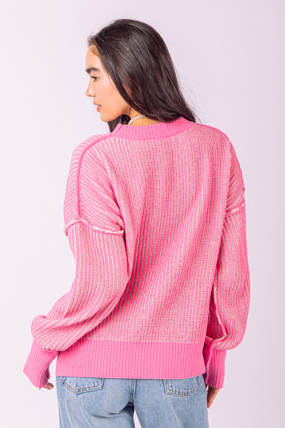 Curvy Pink Two-Tone Casual Sweater Top