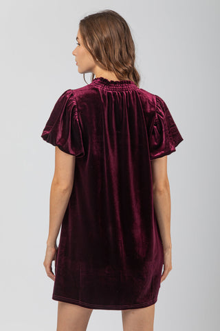 Wine Puff Sleeve Velvet Holiday Mini Dress Final Sale