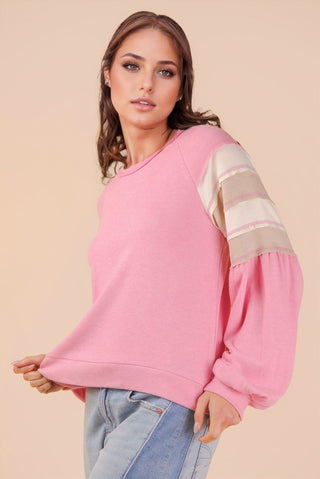 SC Pink Oversized Color Block Comfy Casual Knit Top