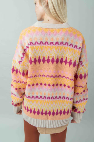 Taupe Multi-Color Aztec Graphic Knit Sweater Cardigan Final Sale