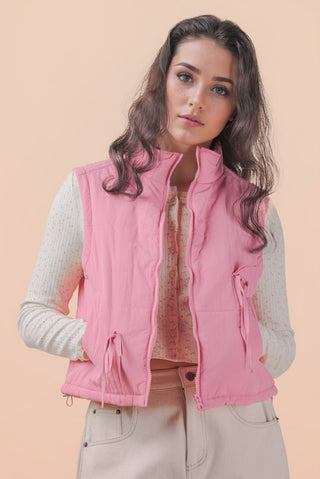 SC Rose Tie Detail Mock Neck Casual Puffer Vest