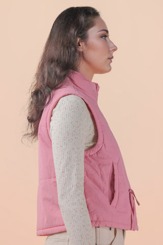 SC Rose Tie Detail Mock Neck Casual Puffer Vest