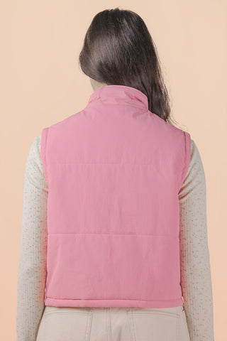 SC Rose Tie Detail Mock Neck Casual Puffer Vest