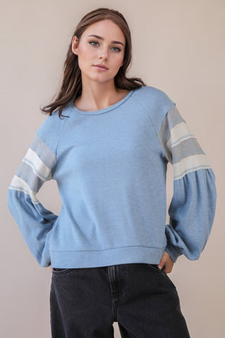 SC Blue Oversized Color Block Comfy Casual Knit Top
