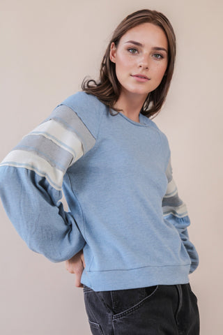 SC Blue Oversized Color Block Comfy Casual Knit Top