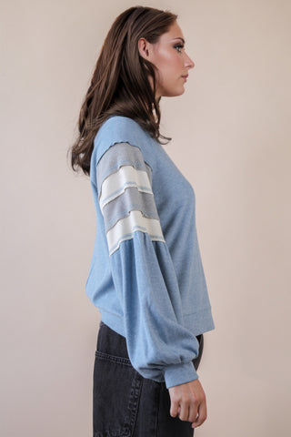 SC Blue Oversized Color Block Comfy Casual Knit Top