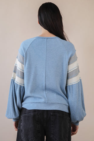 SC Blue Oversized Color Block Comfy Casual Knit Top