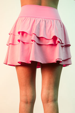 SC Pink Riffled Tiered Layers Activewear Skirt with Shorts FINAL SALE