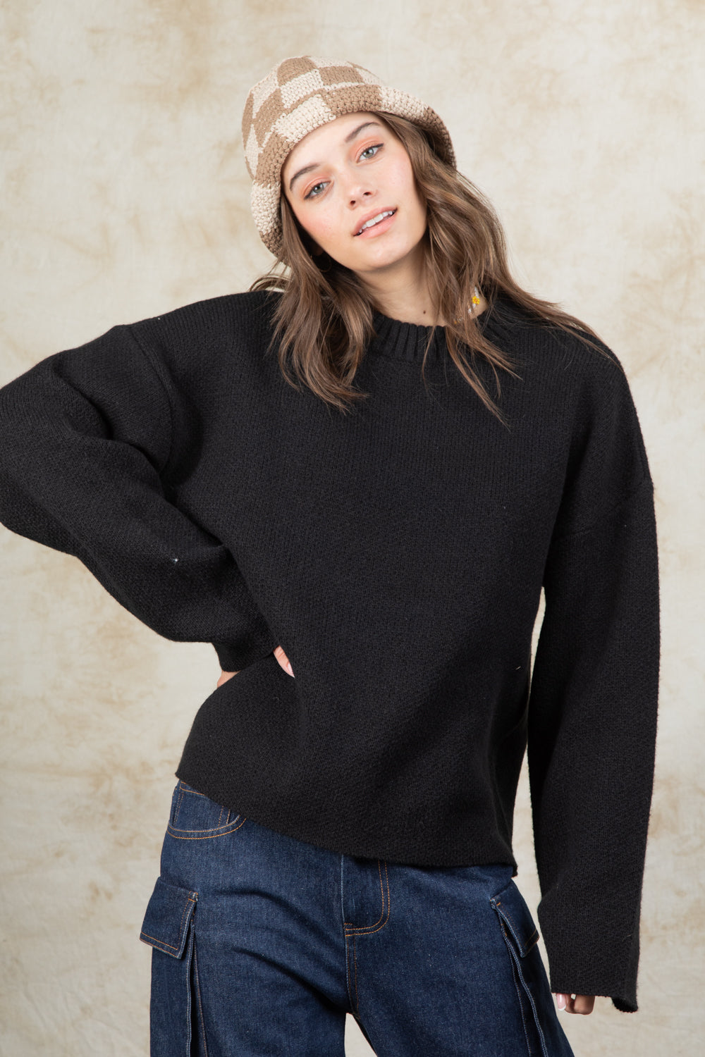 Black Oversized Solid Casual Sweater Top Final Sale