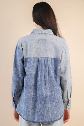 SC Indigo Mineral Washed Colorblock Striped Shirt Top